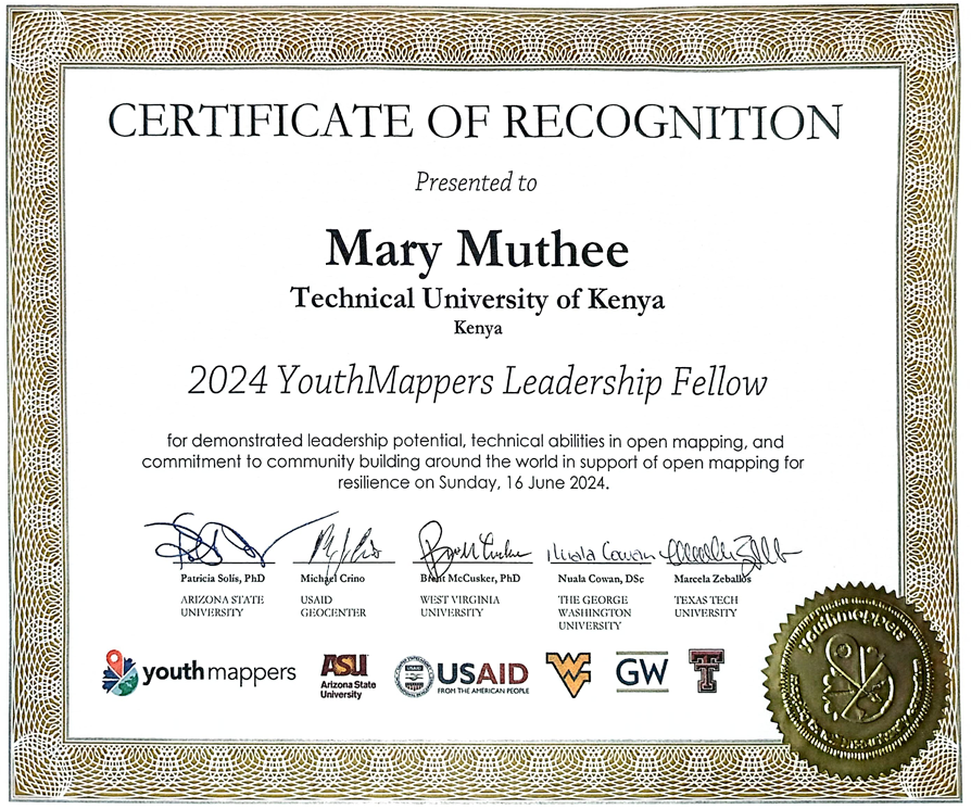 YouthMappers Recognition certificate